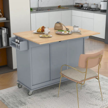 White Rolling Kitchen Island Solid Wood Top, Locking Wheels, Storage & More