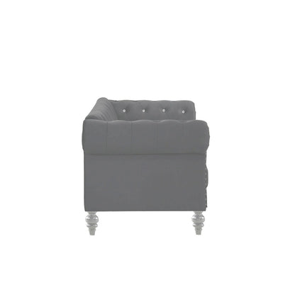 Ben 62 Inch Velvet Loveseat with Crystal Tufted Back, Grey