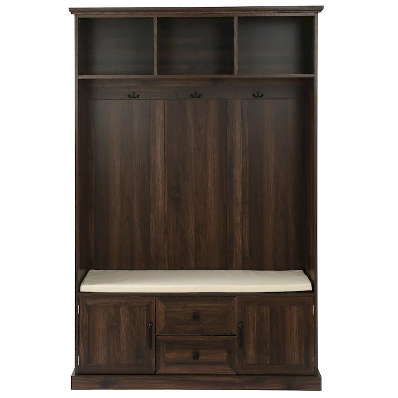 3-in-1 Design Hall Tree with 3 Hooks and Storage Bench - 47.24W x 70.9H x 15.74D