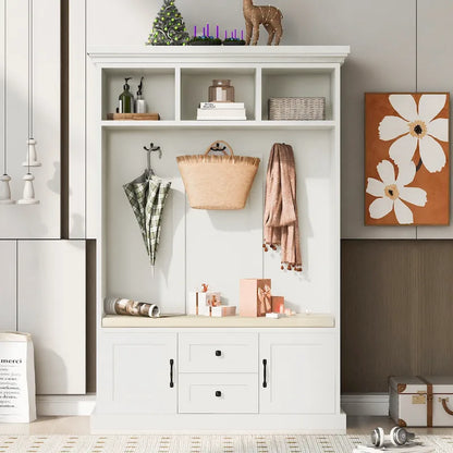 3-in-1 Design Hall Tree with 3 Hooks and Storage Bench - 47.24W x 70.9H x 15.74D