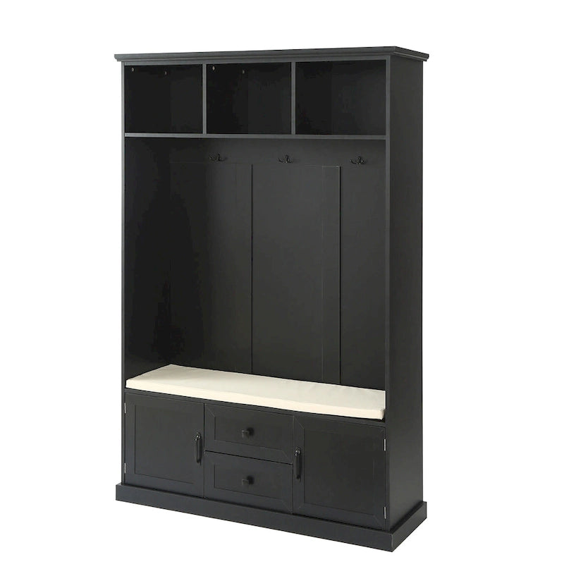 3-in-1 Design Hall Tree with 3 Hooks and Storage Bench - 47.24W x 70.9H x 15.74D