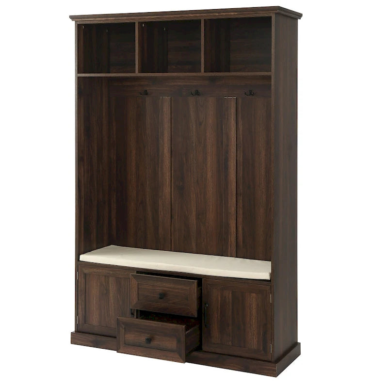3-in-1 Design Hall Tree with 3 Hooks and Storage Bench - 47.24W x 70.9H x 15.74D