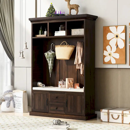 3-in-1 Design Hall Tree with 3 Hooks and Storage Bench - 47.24W x 70.9H x 15.74D