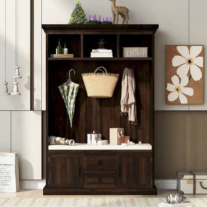 3-in-1 Design Hall Tree with 3 Hooks and Storage Bench - 47.24W x 70.9H x 15.74D
