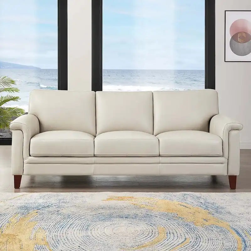 Hydeline Westcott Top Grain Leather Sofa Loveseat and Chair Set with Memory Foam and Springs