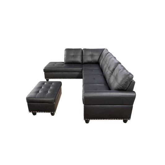Irine Faux Leather Sectional Sofa with Ottoman - 98W x 71D x 33H