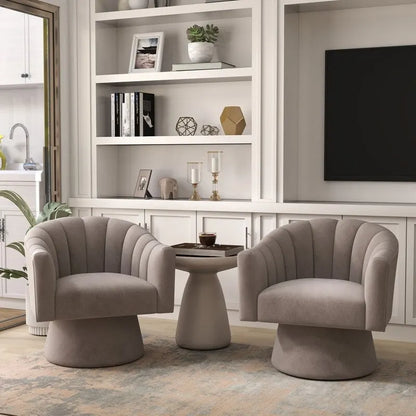 SEYNAR Modern Glam Velvet Upholstered Round Swivel Accent Arm Barrel Chair for Living Room Set of 2