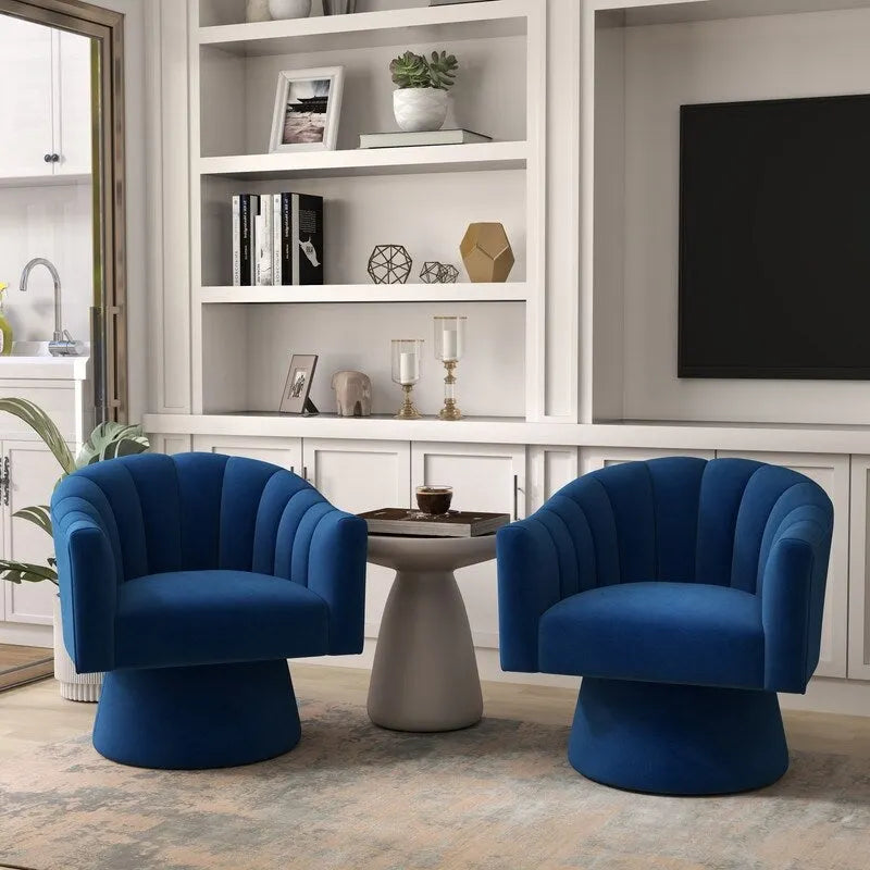 SEYNAR Modern Glam Velvet Upholstered Round Swivel Accent Arm Barrel Chair for Living Room Set of 2