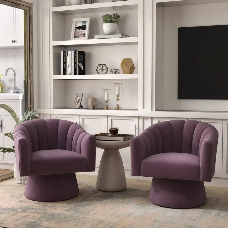 SEYNAR Modern Glam Velvet Upholstered Round Swivel Accent Arm Barrel Chair for Living Room Set of 2