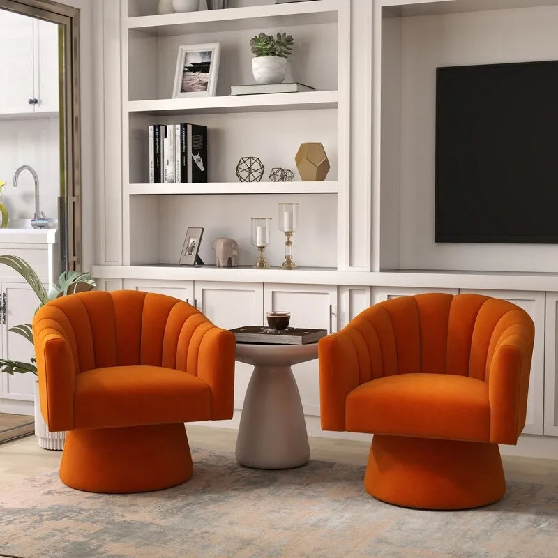 SEYNAR Modern Glam Velvet Upholstered Round Swivel Accent Arm Barrel Chair for Living Room Set of 2