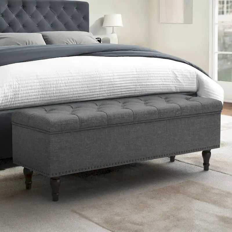 COZYMAN Tufted Storage Bench, Upholstered Ottoman with Storage - 50.8 W X 17.1 D X 18.3 H
