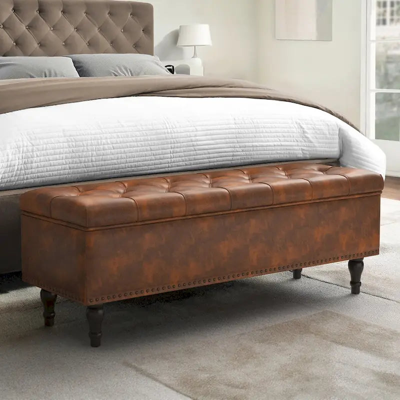 COZYMAN Tufted Storage Bench, Upholstered Ottoman with Storage - 50.8 W X 17.1 D X 18.3 H