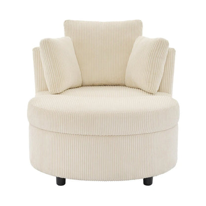 Corduroy Accent Chair, Barrel Chair with Ottoman and Back Cushions for Living Room
