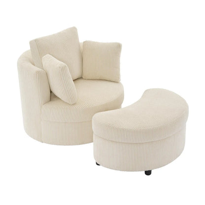 Corduroy Accent Chair, Barrel Chair with Ottoman and Back Cushions for Living Room