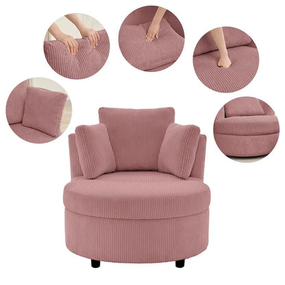 Corduroy Accent Chair, Barrel Chair with Ottoman and Back Cushions for Living Room