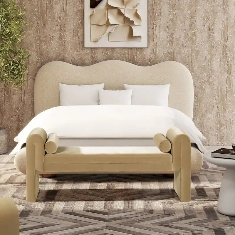 Mason 60.5 Transtional Velvet Upholstered Arched Arm Entryway Bench