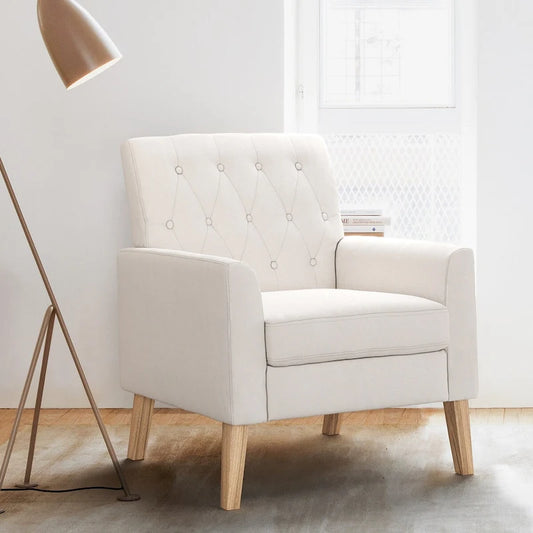 LUE BONA Linen and Walnut Legs Mid Century Modern Button Tufted Accent Chair - 29.53 H X 30 W X 33.07 D