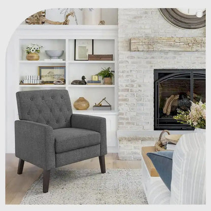 LUE BONA Linen and Walnut Legs Mid Century Modern Button Tufted Accent Chair - 29.53 H X 30 W X 33.07 D