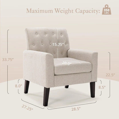 LUE BONA Linen and Walnut Legs Mid Century Modern Button Tufted Accent Chair - 29.53 H X 30 W X 33.07 D