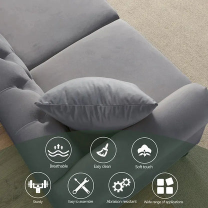 79 Chesterfield Sofa Velvet for Living Room, 3 Seater Sofa Tufted Couch with Rolled Arms and Nailhead ,two pillows