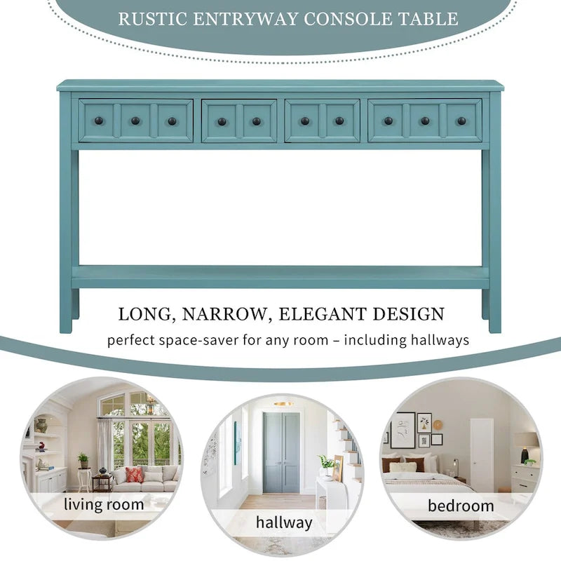 Nestfair Rustic Entryway Console Table with Drawers and Bottom Shelf