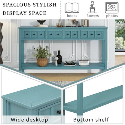 Nestfair Rustic Entryway Console Table with Drawers and Bottom Shelf