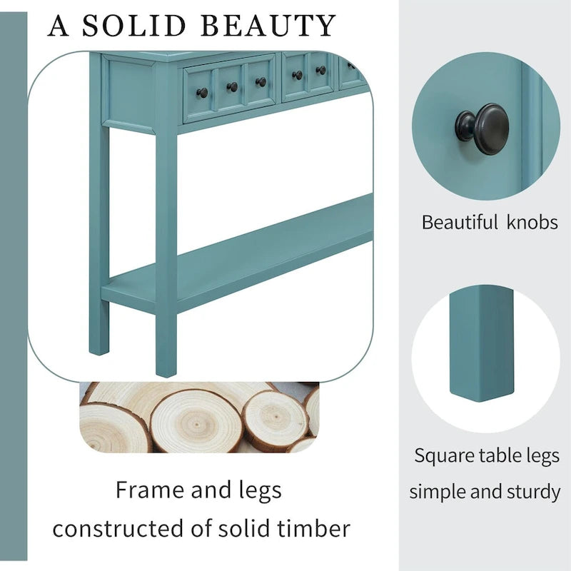 Nestfair Rustic Entryway Console Table with Drawers and Bottom Shelf