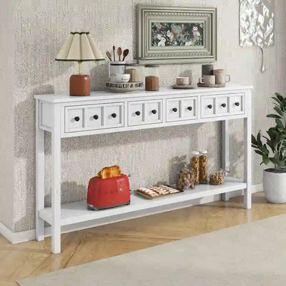 Nestfair Rustic Entryway Console Table with Drawers and Bottom Shelf