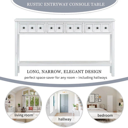 Nestfair Rustic Entryway Console Table with Drawers and Bottom Shelf