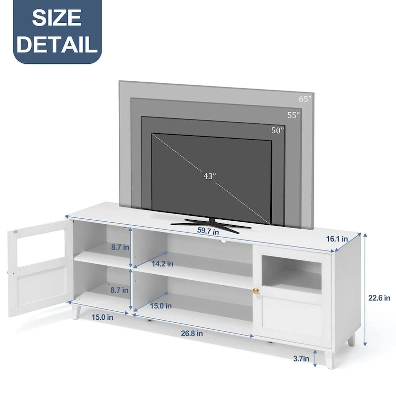 TV Stand Console Living Room Storage Shelves Entertainment Center with LED Lights - 59.7 in W * 22.6 in H * 16.1 in D