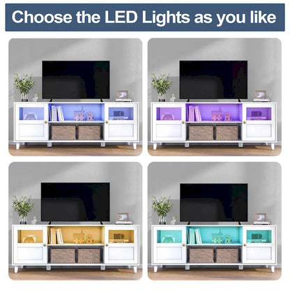 TV Stand Console Living Room Storage Shelves Entertainment Center with LED Lights - 59.7 in W * 22.6 in H * 16.1 in D
