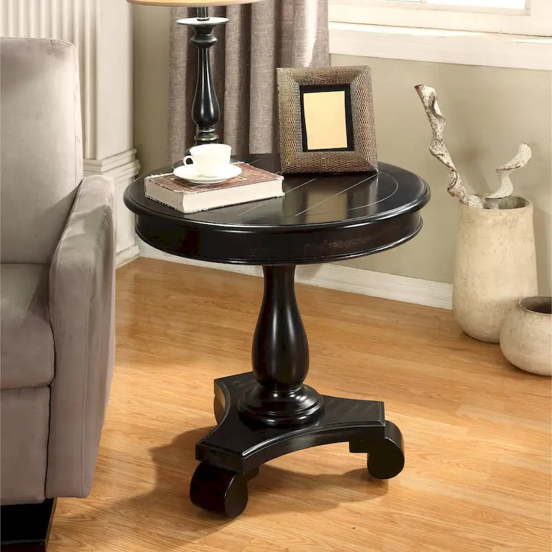 Round Wood Pedestal Side Table