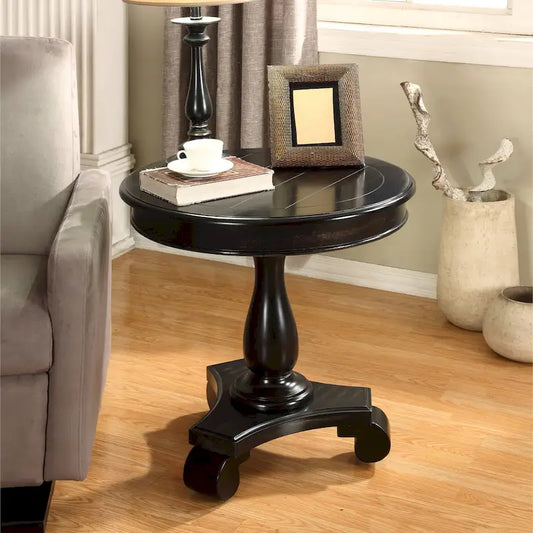 Round Wood Pedestal Side Table