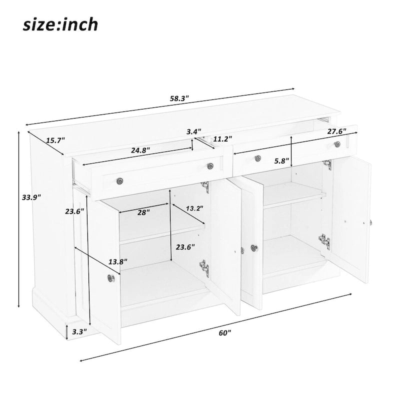 Kitchen Sideboard Buffet Cabinet with 2 Drawers and 4 Doors