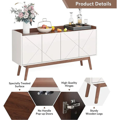 55 inch Buffet Cabinet Kitchen Sideboard Buffet Table Coffee Bar with Storage and Doors for Dining Room Living Room Entryway