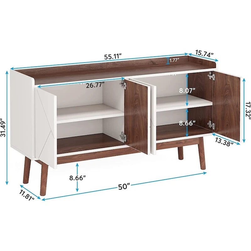 55 inch Buffet Cabinet Kitchen Sideboard Buffet Table Coffee Bar with Storage and Doors for Dining Room Living Room Entryway