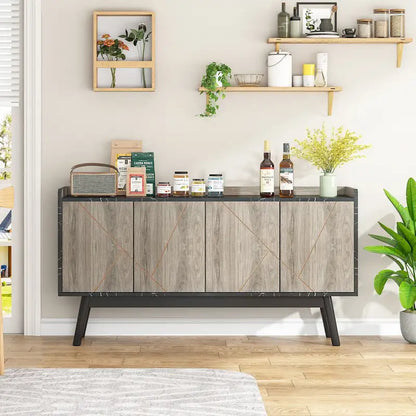 55 inch Buffet Cabinet Kitchen Sideboard Buffet Table Coffee Bar with Storage and Doors for Dining Room Living Room Entryway