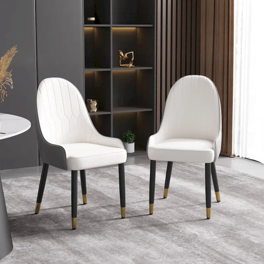 Modern PU Leather Set of 2 Dining Chairs with Metal Legs