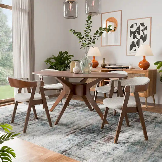 Furniture of America Shaw Mid-century Modern 5-Piece Wood Dining Table Set