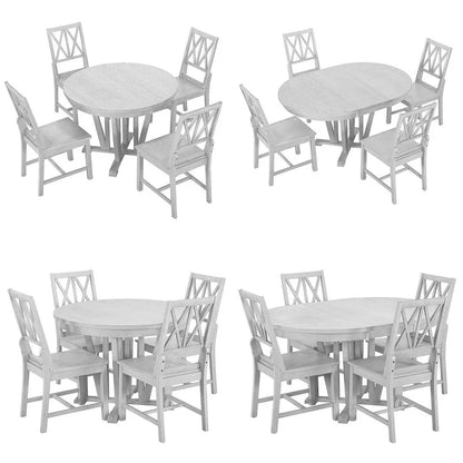 Farmhouse Solid Wood 4 Person Round Extendable Dining Table Set for Kitchen, Dining Room