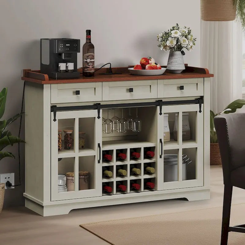 Moasis Farmhouse Sideboard Buffet with Wine Racks Storage Bar Cabinet with Drawers