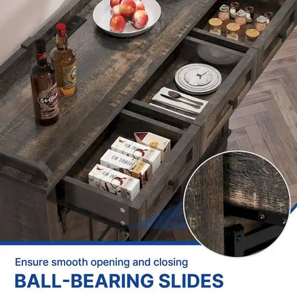 Moasis Farmhouse Sideboard Buffet with Wine Racks Storage Bar Cabinet with Drawers