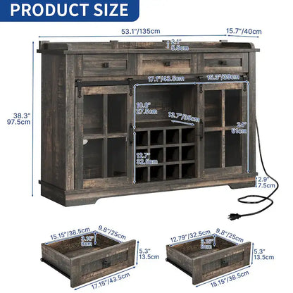 Moasis Farmhouse Sideboard Buffet with Wine Racks Storage Bar Cabinet with Drawers