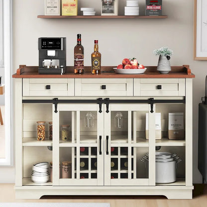 Moasis Farmhouse Sideboard Buffet with Wine Racks Storage Bar Cabinet with Drawers