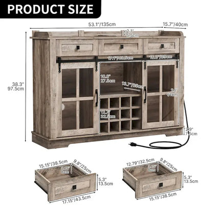 Moasis Farmhouse Sideboard Buffet with Wine Racks Storage Bar Cabinet with Drawers