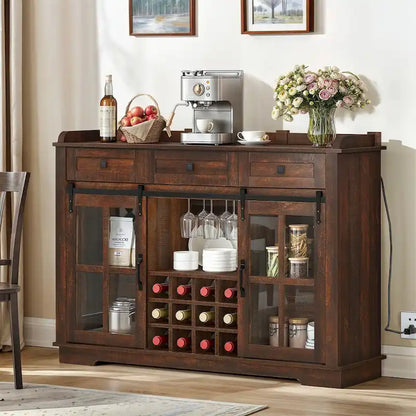 Moasis Farmhouse Sideboard Buffet with Wine Racks Storage Bar Cabinet with Drawers