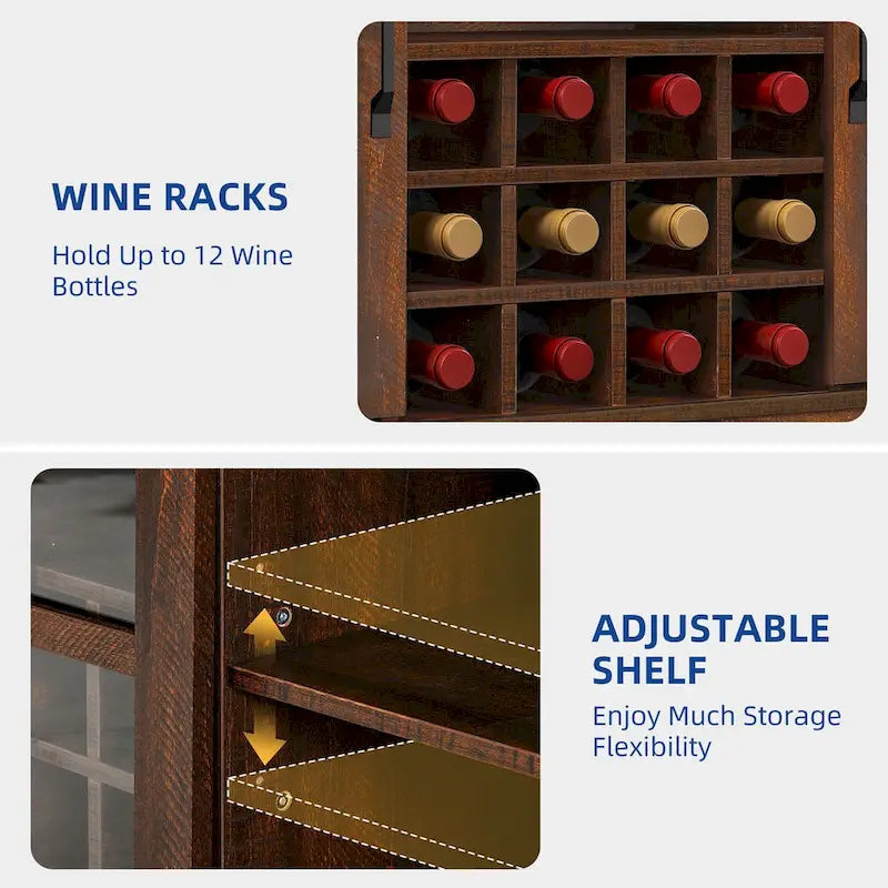 Moasis Farmhouse Sideboard Buffet with Wine Racks Storage Bar Cabinet with Drawers