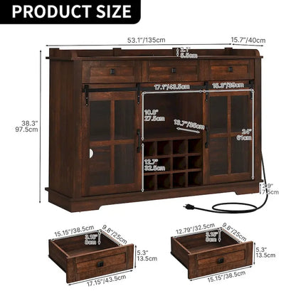 Moasis Farmhouse Sideboard Buffet with Wine Racks Storage Bar Cabinet with Drawers