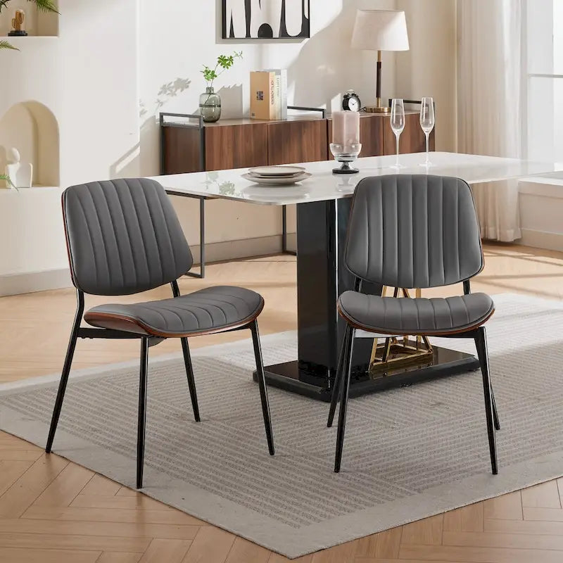 2PCS Faux Leather Chair with Metal Legs