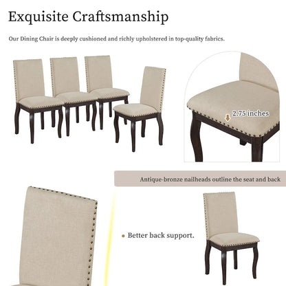 5-Piece Farmhouse Dining Table Set Wood Round Extendable Dining Table and 4 Upholstered Dining Chairs